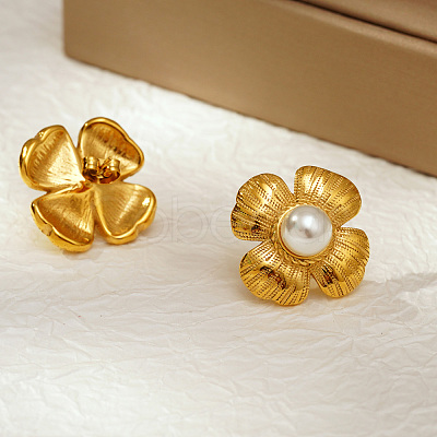 Classic 304 Stainless Steel Imitation Pearl Flower Stud Earrings GL7726-1