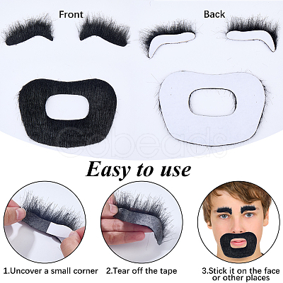 Plush Fiber Self-adhesive Artificial 2 Pairs Eyebrow & 2Pcs Mustaches DIY-GF0011-79-1