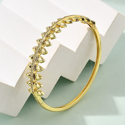 Brass Micro Pave Clear Cubic Zirconia Hinged Bangles for Women BJEW-S168-02G-1