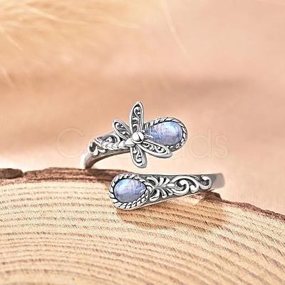 Teardrop & Dragonfly Bohemian Style Zinc Alloy with Resin Synthetic Moonstone Cuff Rings for Women FS-WGB4FBF-01-1-1