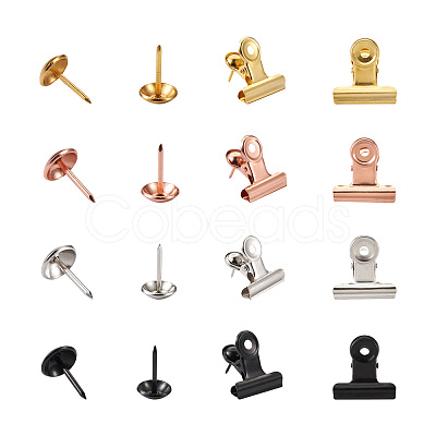 40 Sets 4 Colors Iron Clips and Round Head Drawing Pins AJEW-TA0002-01-1