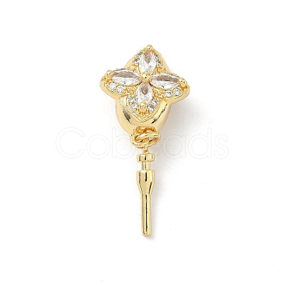 Flower Brass Micro Pave Clear Cubic Zirconia Box Clasps KK-H537-23C-G-1