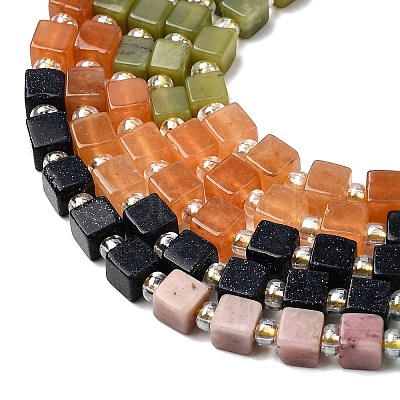 Synthetic Blue Goldstone & Natural Tiger Eye & Red Aventurine & Rhodonite & Dyed White Jade & Chinese Southern Jade Beads Strands G-H333-03C-1