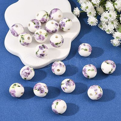 Floral Printed Porcelain Beads PORC-Q199-12mm-01-1
