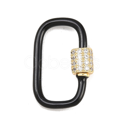 Oval Brass Micro Pave Clear Cubic Zirconia Screw Carabiner Clasps KK-B167-01B-G-1