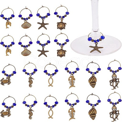 Alloy & Glass Bead Wine Glass Charms AJEW-GO00022-1