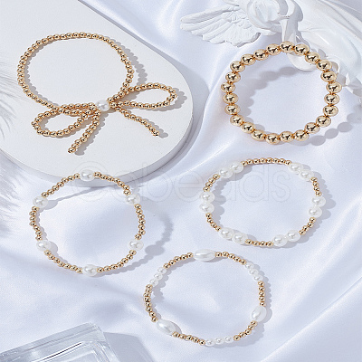 5Pcs 5 Styles Round Acrylic Bead Stretch Bracelets for Women BJEW-LP0003-77G-1