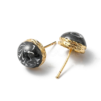 Enamel Half Round Stud Earrings EJEW-P229-01G-1