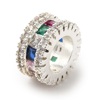 Brass Micro Pave Colorful Cubic Zirconia European Beads KK-C072-15S-1