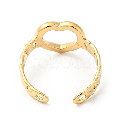 Ion Plating(IP) 304 Stainless Steel Heart Open Cuff Ring for Women RJEW-I085-11G-1