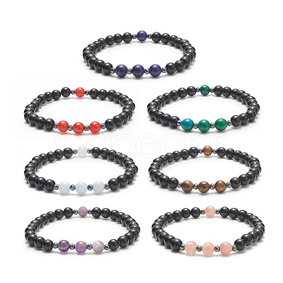7Pcs 7 Style Natural & Synthetic Mixed Gemstone & Alloy Beaded Stretch Bracelets Set for Women BJEW-JB09262-1