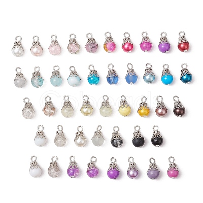 5Pcs Glass Pendants PALLOY-JF03284-1