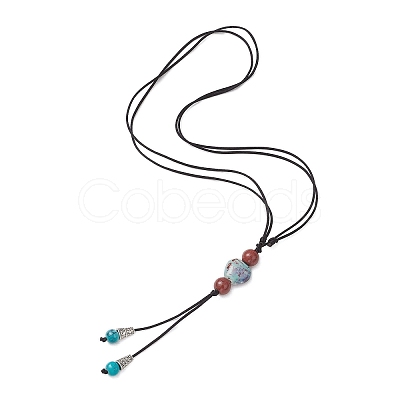 Retro Glass & Porcelain & Alloy Adjustable Nylon Cord Y Necklaces for Women NJEW-JN05360-01-1