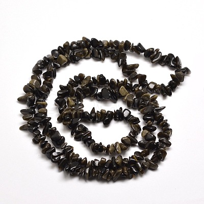 Natural Golden Sheen Obsidian Chip Bead Strands G-M205-07-1
