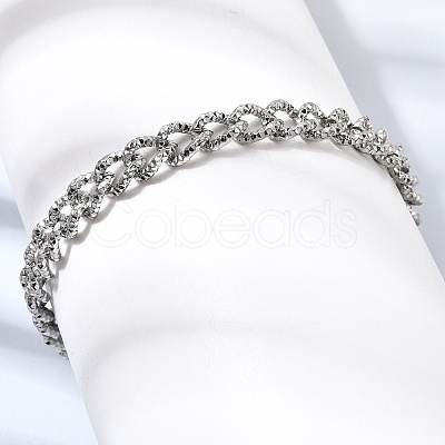 Hammered 201 Stainless Steel Cuban Link Chains Bracelets for Women Men STAS-T077-17P-1