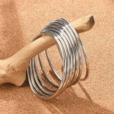 7Pcs 201 Stainless Steel Plain Bangle Sets Hand Polished for Women BJEW-L664-022A-P02-1