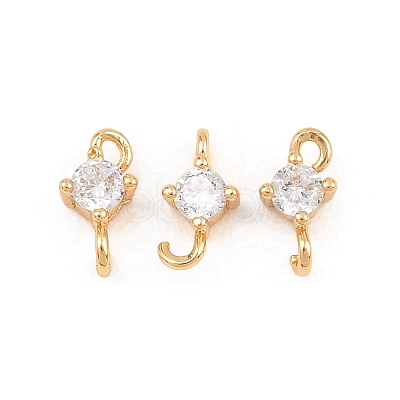 Brass Pave Clear Cubic Zirconia Flat Round Connector Charms KK-H538-21A-G-1