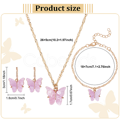 ANATTASOUL Plastic Butterfly Pendant Necklace & Bracelet & Dangle Leverback Earrings SJEW-AN0001-33-1