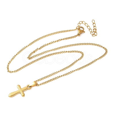 304 Stainless Steel Cross Pendant Necklaces for Women Men NJEW-Z063-02G-1