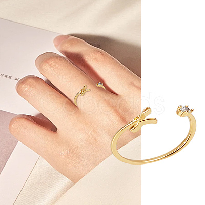 1Pc Letter Brass Rhinestone Open Cuff Rings for Women AJEW-LP0004-47I-G-1
