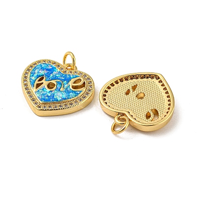 Valentine's Day Heart with Word Love Brass Micro Pave Cubic Zirconia KK-K356-16G-1
