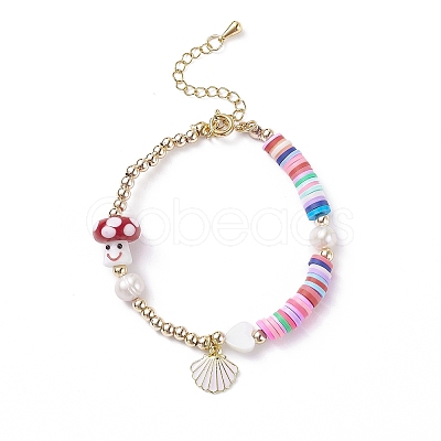 Alloy Enamel Shell Charm Bracelet BJEW-TA00086-1