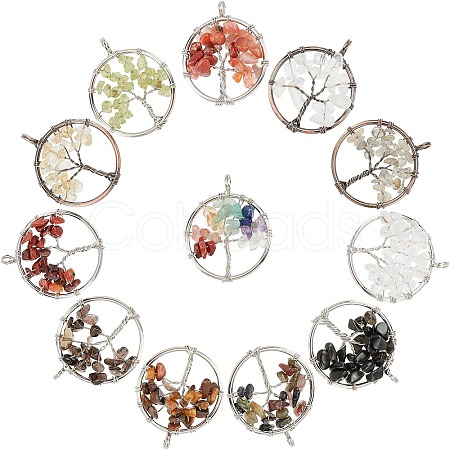 12Pcs 12 Colors Gemstone Pendants G-PH0001-33-WH-1