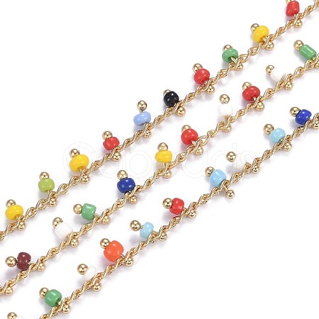 Brass Handmade Glass Beaded Chains CHC-F012-01C-1