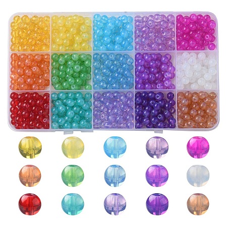 750Pcs 15 Colors Baking Paint Glass Beads Strands DGLA-YW0001-09-1