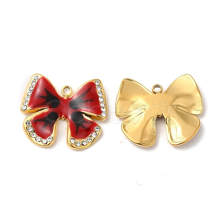 Real 18K Gold Plated 304 Stainless Steel Rhinestone Pendants STAS-A084-28G-04-1