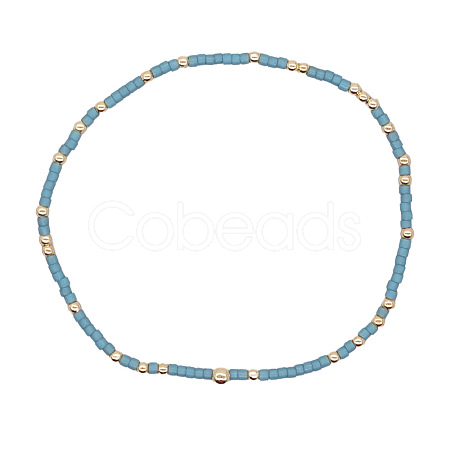 Minimalist Glass Seed Beads & Brass Beads Stretch Bracelets for Women BC0195-10-1