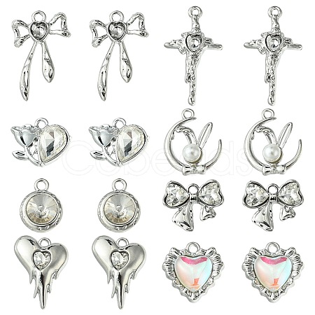 18Pcs 8 Styles Alloy Glass & Resin Pendants DIY-FS0005-35-1