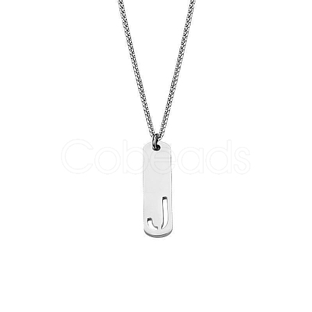 304 Stainless Steel Rectangle with Laser Cut Initial Pendant Necklaces FS-WG71FEF-14-1