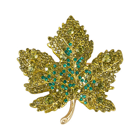 Autumn Maple Leaf Light Gold Alloy Rhinestone Brooch Pins JEWB-TADJ0001-01B-1