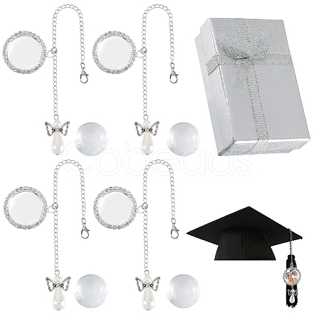 Angel & Flat Round Brass Rhinestone Doctoral Cap Graduation Hanging Pendants HJEW-SP00003-1