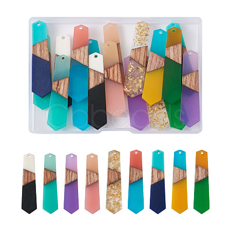 18Pcs 9 Styles Resin & Walnut Wood Pendants RESI-BT0001-25-1