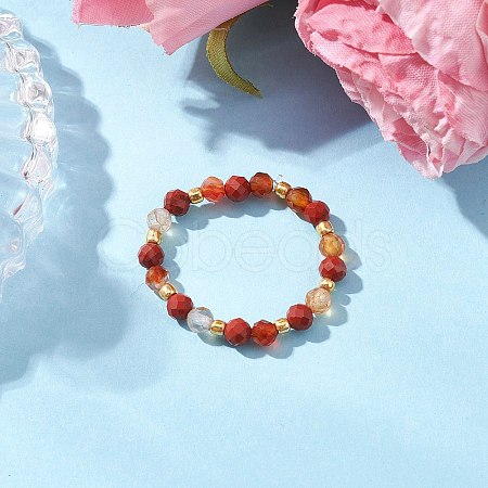 Natural Carnelian Beaded Stretch Rings RJEW-JR00867-02-1