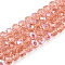 Electroplate Glass Beads Strands, Half Rainbow Plated, Faceted, Rondelle, Salmon, 6x5mm, Hole: 1mm, about 84~85pcs/strand, 41.5~42cm