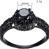 Flat Round Brass Jet Rhinestone Finger Rings FS-WG232E0-05-4