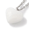 304 Stainless Steel Cable Chain White Heart Glass Pendant Necklaces NJEW-Z041-01P-1