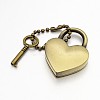 Heart Lock & Key Zinc Alloy Key Clasps X-KEYC-O009-14-2