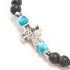 Natural & Synthetic Mixed Gemstone Beaded Stretch Bracelet with Clear Cubic Zirconia Cross for Women BJEW-JB08247-05-5