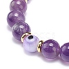 Natural Amethyst & Lampwork Evil Eye Round Beaded Stretch Bracelet BJEW-JB08713-06-4