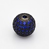 CZ Brass Micro Pave Grade AAA Blue Color Cubic Zirconia Round Beads KK-O065-8mm-03B-NR-1