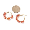Flower Brass & Natural Carnelian Hoop Earrings EJEW-TA00781-01-3