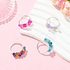Copper Wire Wrapped Dyed & Heated Natural Agate Round Bead Finger Rings RJEW-JR01035-1