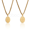 2Pcs Stainless Steel Saint Benedict Oval Medal Pendant Wheat Chain Necklaces NJEW-DC0001-20G-1
