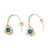 3 Pair 3 Color Rhinestone & Glass Beaded Flower Dangle Earrings EJEW-MZ00097-2