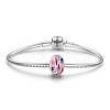 TINYSAND Pink Noble Love Rondelle Rhodium Plated 925 Sterling Silver European Beads TS-C-014-2