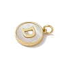 Brass Pave Natural Shell Flat Round with Letter Charms KK-Z115-13G-D-2